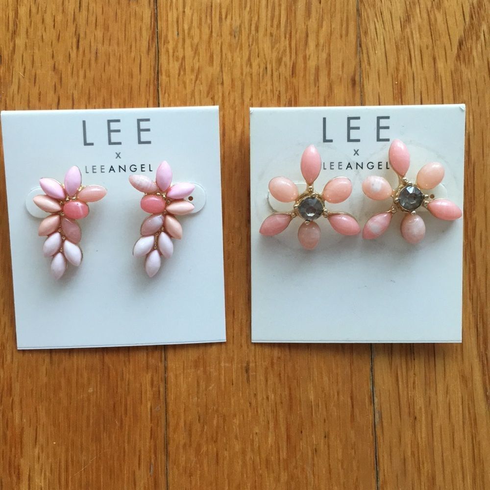 — Lee X Lee Angel — 2 Pair Pink‎ Gem Stone Earrings
